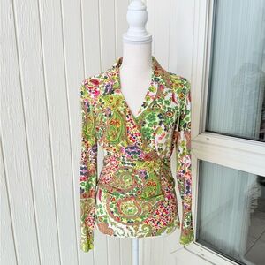 Etcetera Multicolor Paisley Wrap Style Blouse Size Small